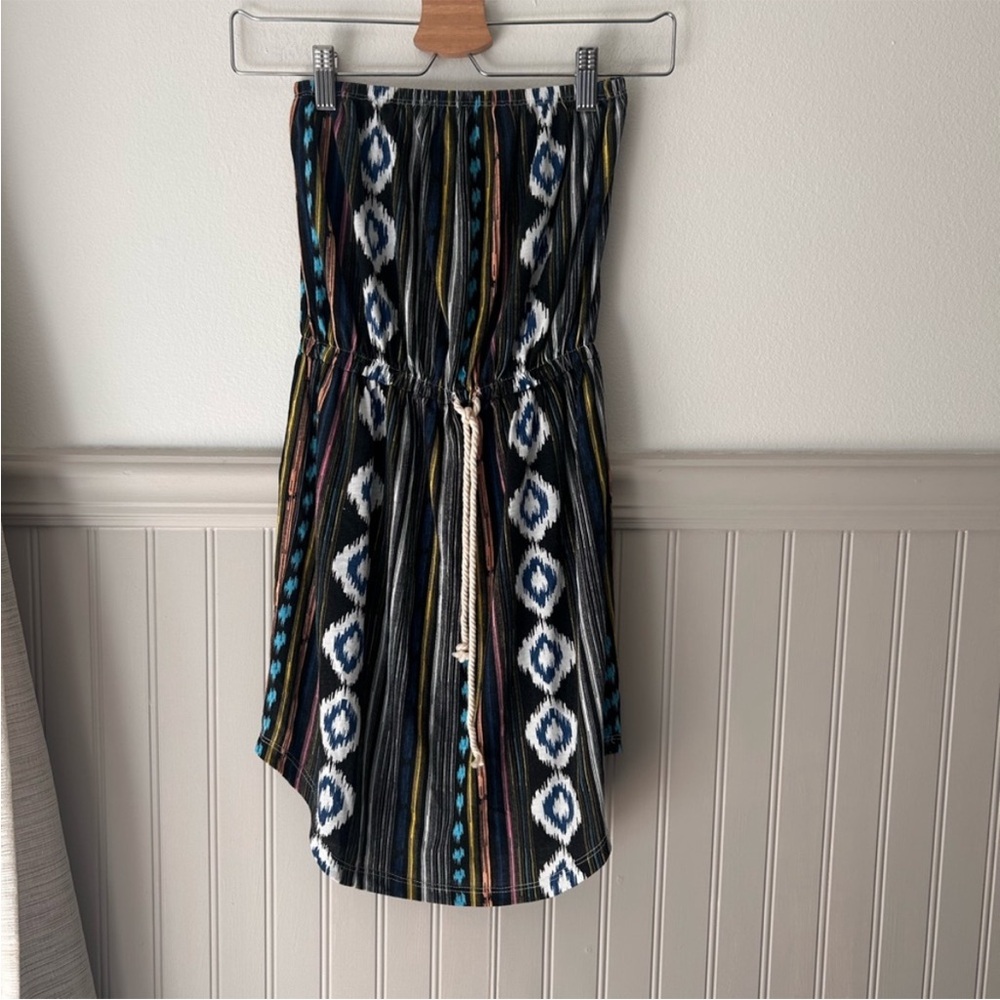 Lagaci Strapless Dress with Blue and Black Boho Pattern size small